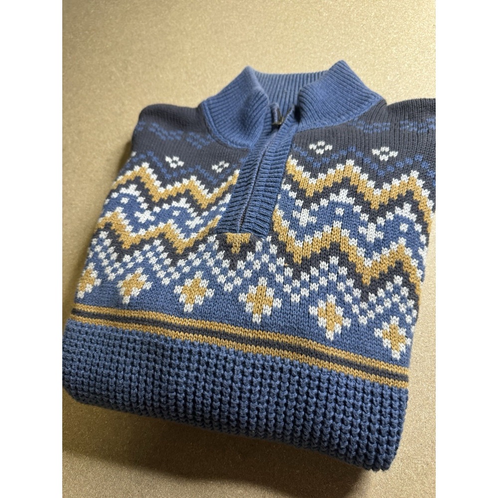 True Vtg L.L. BEAN 1/4 Zip Worsted Wool Nordic Fair Isle Ski Sweater Men's S/REG